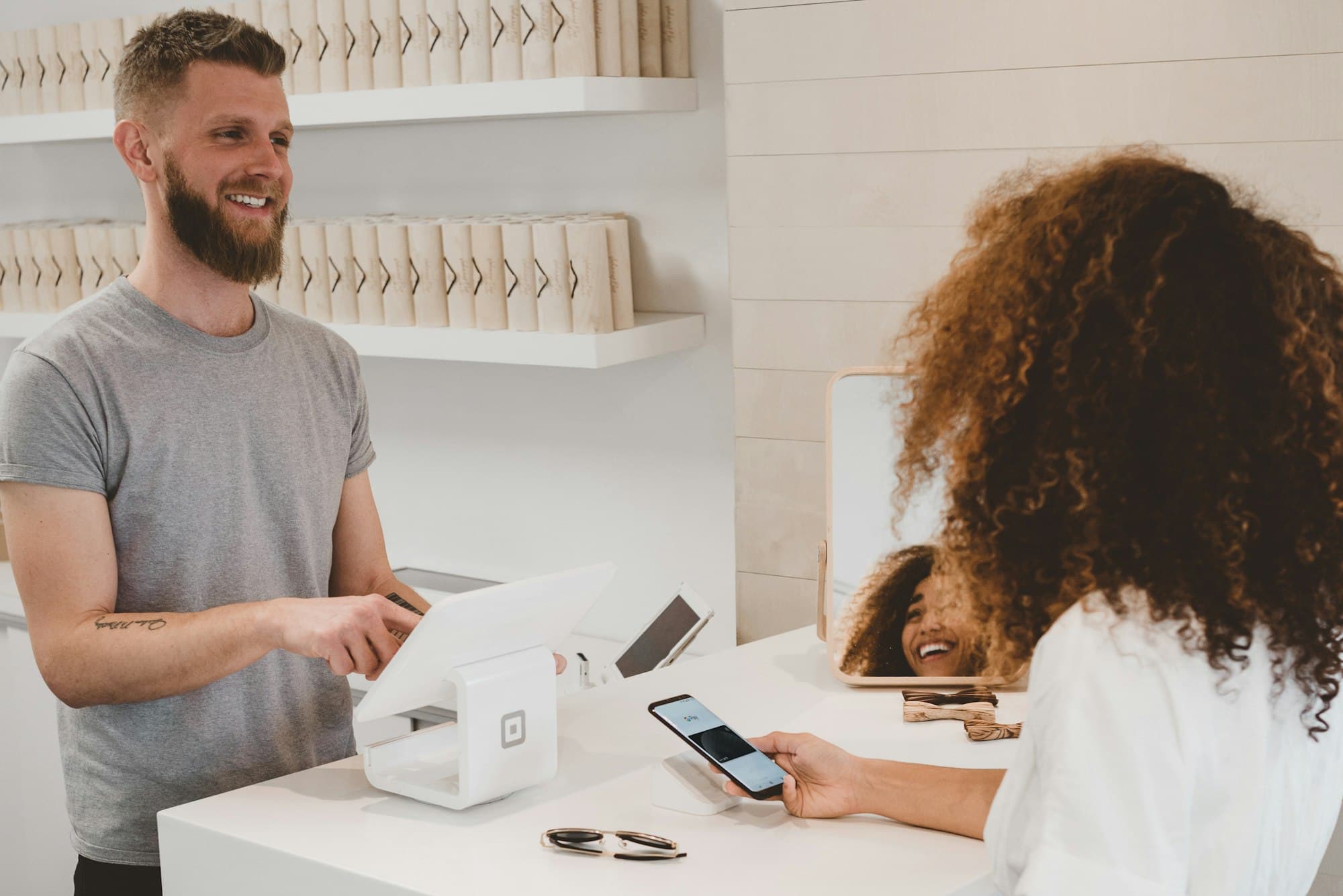 Sales representative completing a purchase